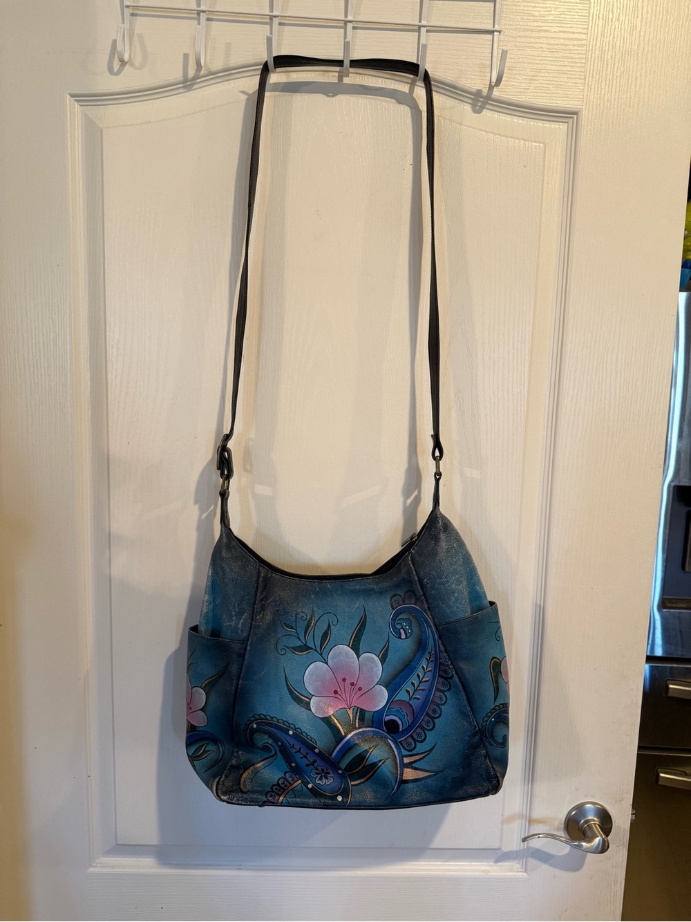 Anna Anuschka Women’s Teal Paisley Leather  Hobo purse bag *Some wear